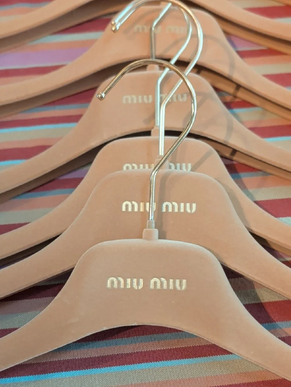 Miu Miu Nude Velvet Clothing Hangers with Gold Hooks - Set